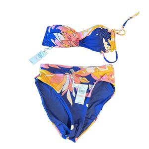 NWT Trina Turk Breeze Twist-Front‎ Bandeau Bikini Top High Waist Bottom 10 $180